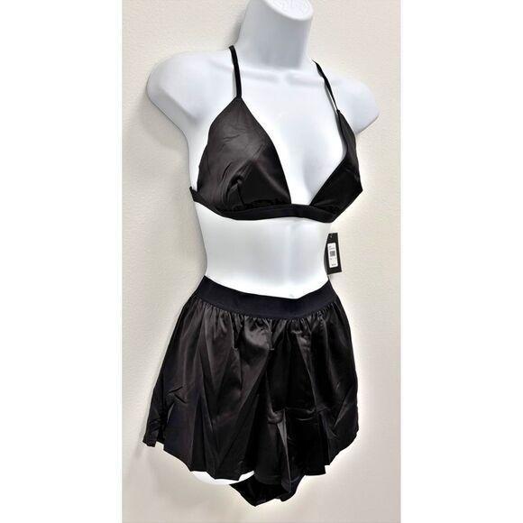 NWT Frederick's of Hollywood Ginny 2 Pc Sleep Set Black Satin Womens Medium - Picture 6 of 14